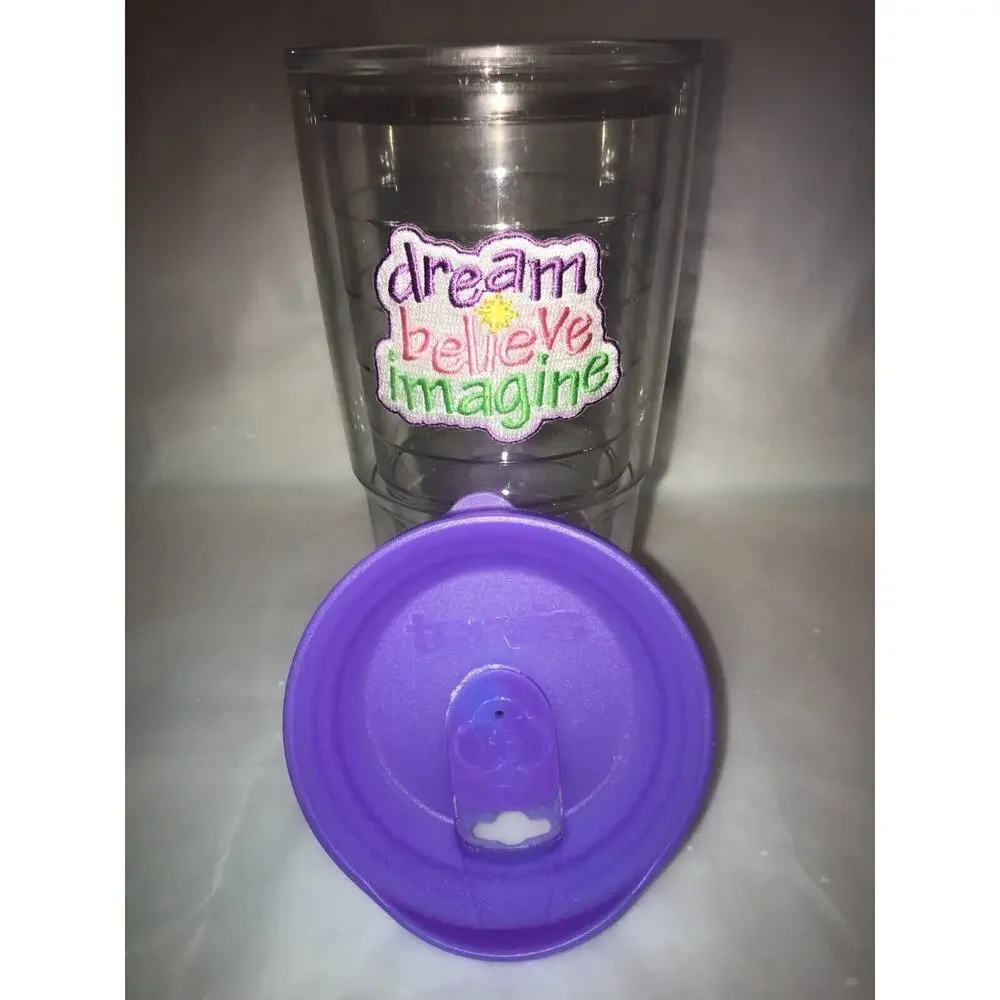 Tervis 24oz Tumbler w/Matching Purple Lid DREAM BELIEVE IMAGINE Emblem